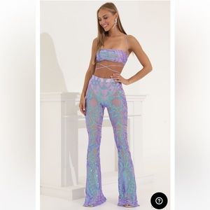 Lucy in the sky Peony Sequin Two Piece Set in Purple Iridescent
